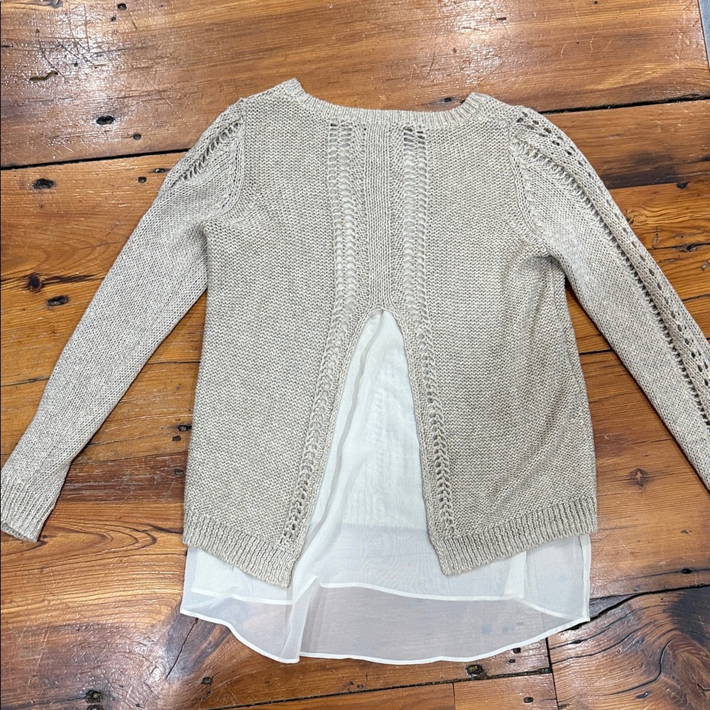 Lucky Brand Taupe Knit Sweater with Sheer Hem Size Medium - Picture 8 of 12